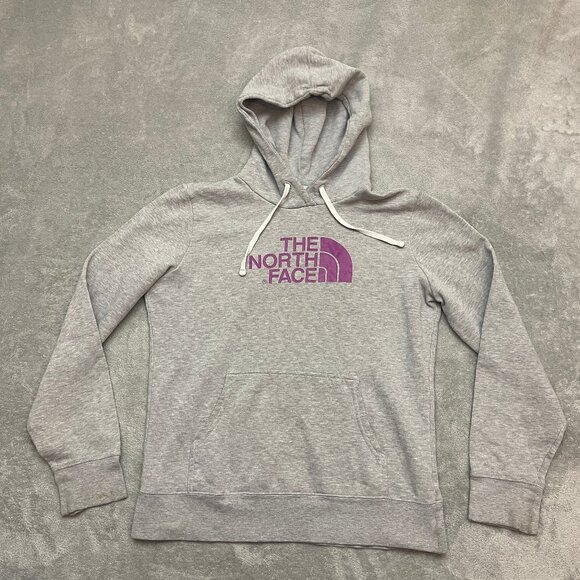 The North Face Hoodie Women Medium Gray Purple Sweatshirt Half Dome Logo - Picture 1 of 9